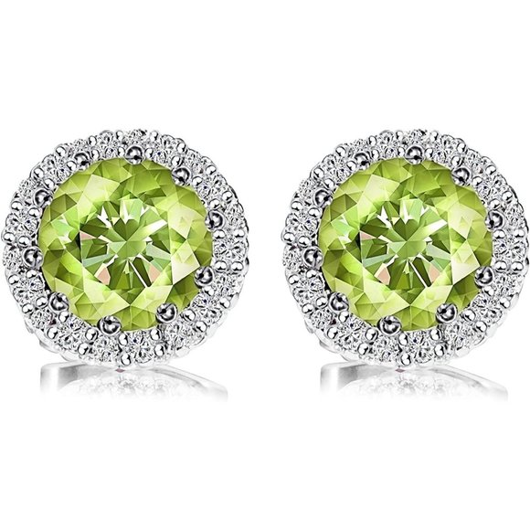 New  Peridot/August  Birthstone Stud Earrings Set, Copper Plated Cubic Z… - Picture 6 of 16